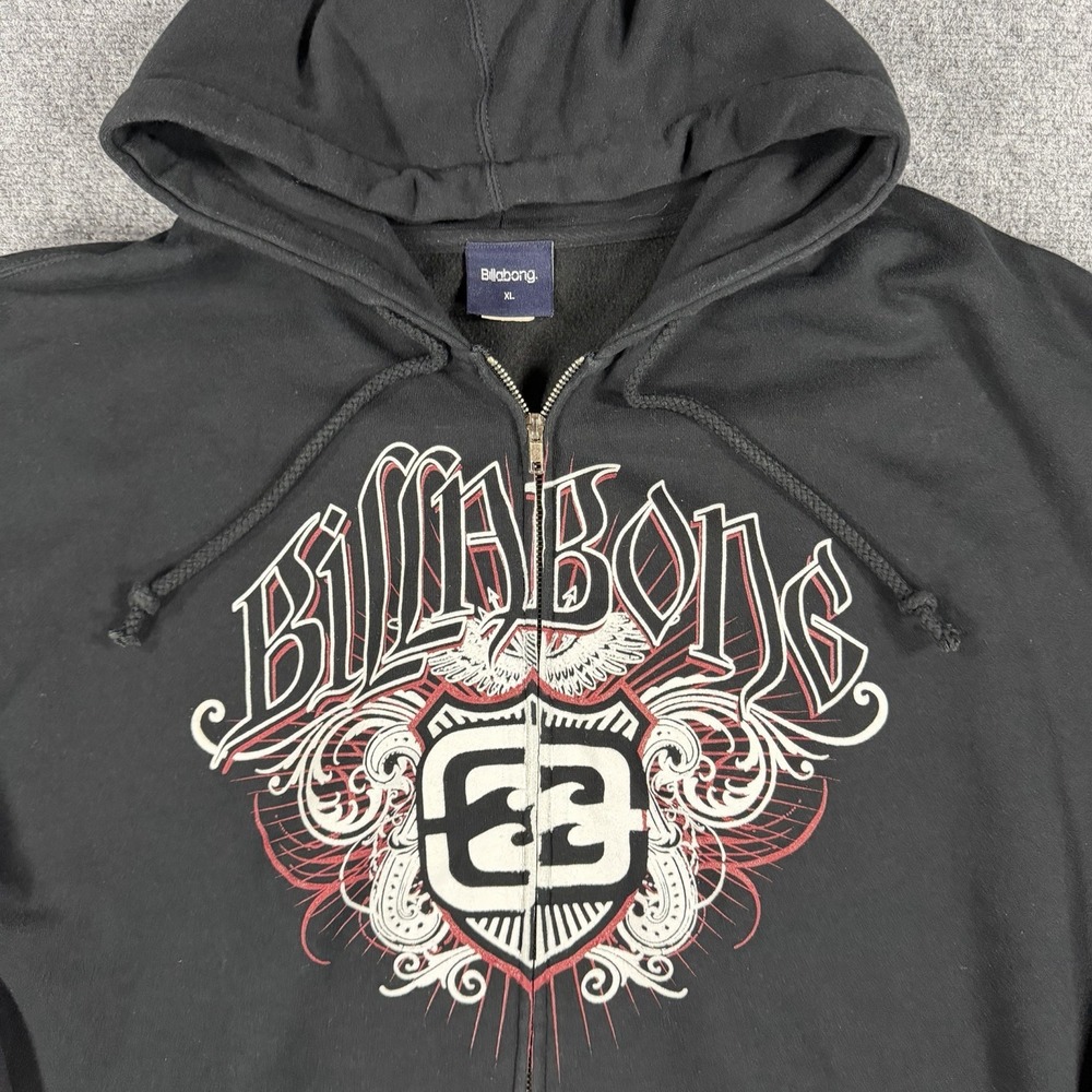 Vintage Billabong Hoodie Mens XL Black Big Graphic Fill Zip Y2K Surf Skate - Picture 2 of 7